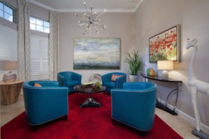 Symmetrical Bright Blue Seating Area