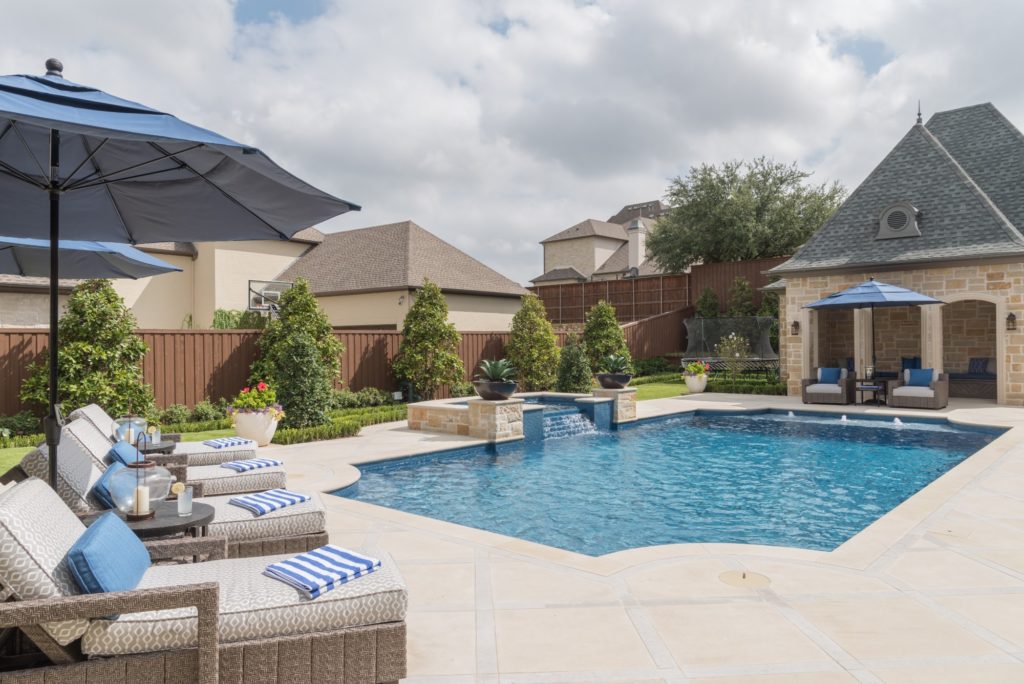 Pool with matching blue lounge furniture