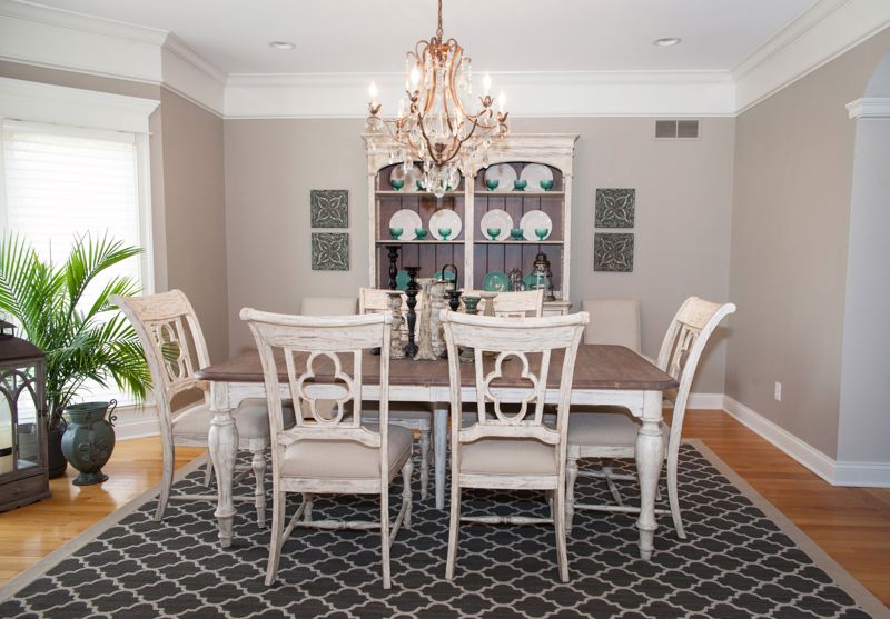 Bright Dining Room with Chandelier