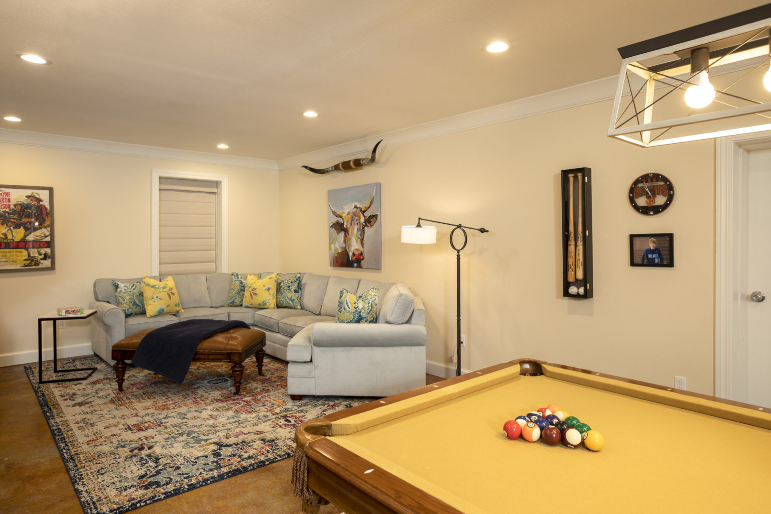 Billiards Table in a Spacious Game Room