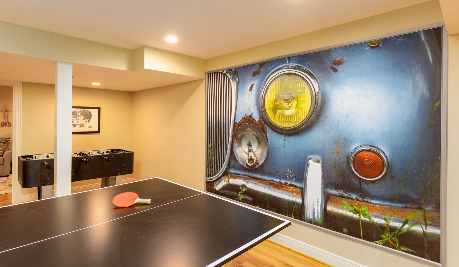 Ping Pong Table in a Game Room with Art
