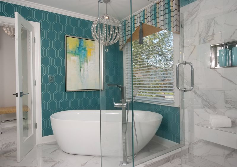 colorful and brightly decorated bathroom