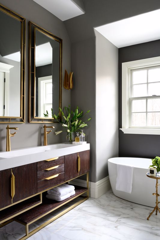 bathroom with traditional cabinetry and modern decor