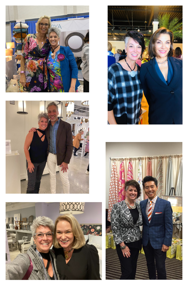Collage of Erika Lee meeting famous interior designers and decorators