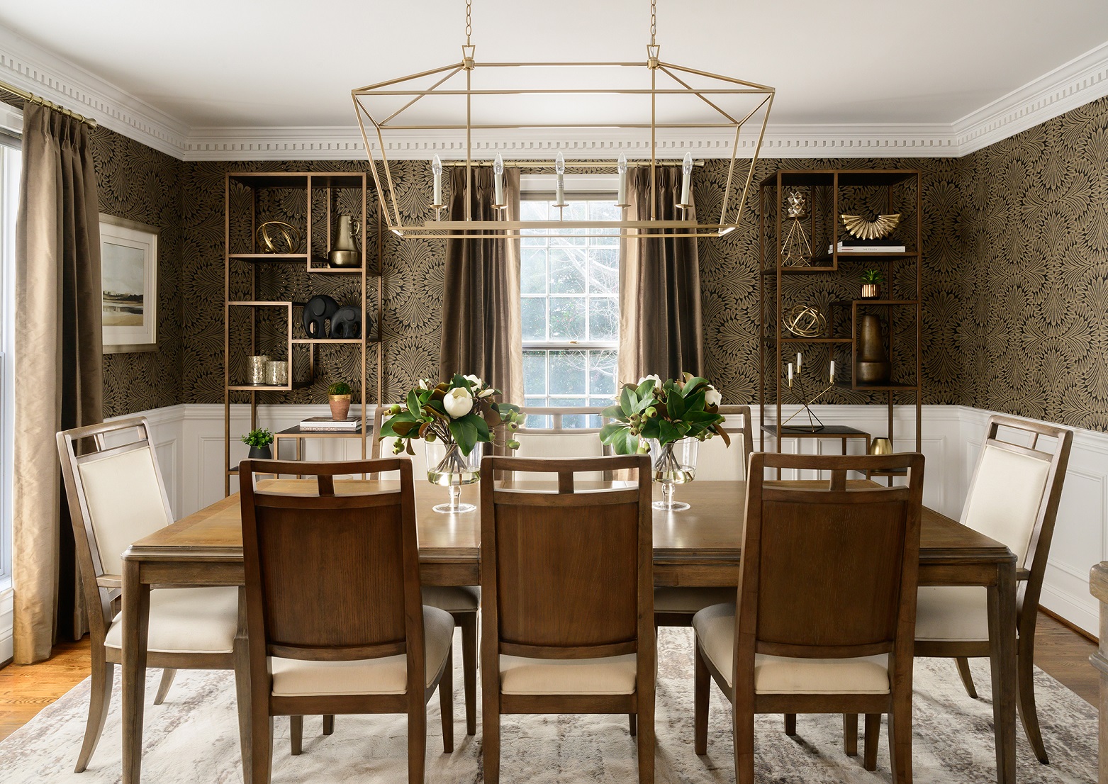 Classy dining room with bronze accents