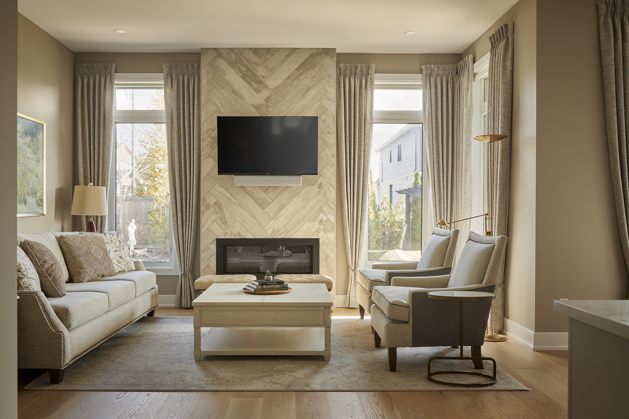 Neutral window treatments for better natural light.